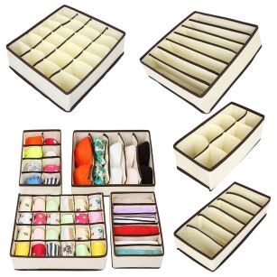 BEŻOWY POJEMNIK WKŁAD ORGANIZER DO SZUFLADY NA BIELIZNĘ UBRANIA SKARPETKI ZESTAW DO SZUFLAD 4 SZTUKI