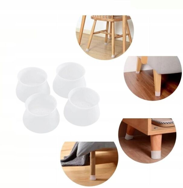 NAKŁADKI NA NOGI KRZESŁA OSŁONKI PODKŁADKI GUMOWE POD MEBLE OCHRONNE SKARPETKI ZESTAW BIAŁE 4 SZT