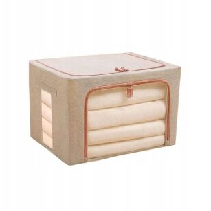 PUDEŁKO ORGANIZER NA UBRANIA ZABAWKI DO PRZECHOWYWANIA POJEMNIK ZAMYKANY NA POŚCIEL 24 LITRY BEŻOWY