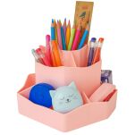 RÓŻOWY ORGANIZER POJEMNIK PRZYBORNIK OBROTOWY OBRACANY NA BIURKO BLAT DLA DZIECKA NA KREDKI DŁUGOPISY - 4