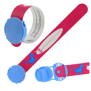 DINOZAUR OPASKA IDENTYFIKACYJNA INFORMACYJNA IDENTYFIKATOR IMIENNIK DLA DZIECKA NA RĘKĘ NUMER TELEFONU NIEZGUBKA