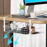 BIAŁY ORGANIZER NA KABLE PRZEWODY PÓŁKA WIESZAK DO KABLI POD BLAT BIURKO MASKOWNICA UCHWYT METALOWY - 4