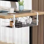 BIAŁY ORGANIZER NA KABLE PRZEWODY PÓŁKA WIESZAK DO KABLI POD BLAT BIURKO MASKOWNICA UCHWYT METALOWY - 3