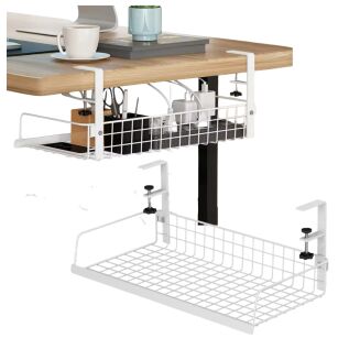 BIAŁY ORGANIZER NA KABLE PRZEWODY PÓŁKA WIESZAK DO KABLI POD BLAT BIURKO MASKOWNICA UCHWYT METALOWY