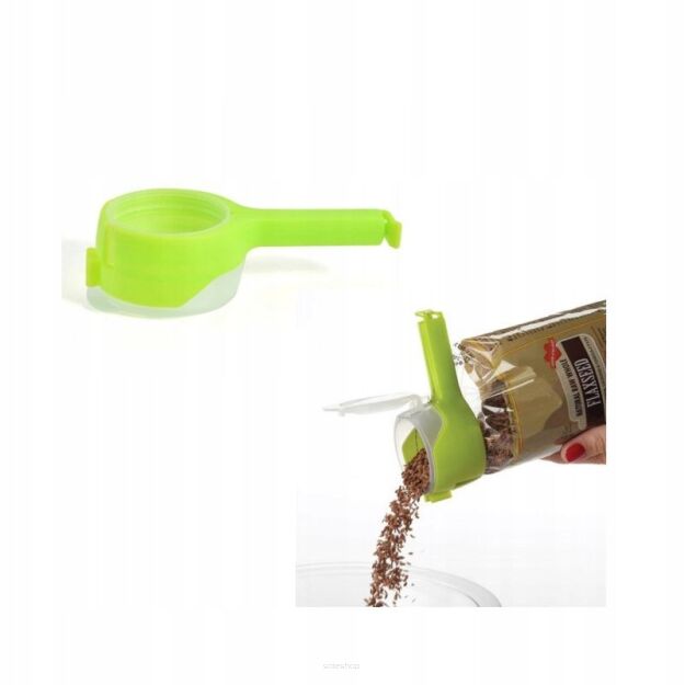 ZIELONY KLIPS DO TOREBEK ZATRZASK ZAPINKA OPAKOWAŃ WORECZKÓW PRZYPRAW Z DOZOWNIKIEM