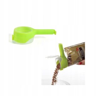 ZIELONY KLIPS DO TOREBEK ZATRZASK ZAPINKA OPAKOWAŃ WORECZKÓW PRZYPRAW Z DOZOWNIKIEM