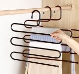 CZARNY WIESZAK MEBLOWY METALOWY NA SPODNIE UBRANIA DO SZAFY GARDEROBY WISZĄCY NA 5 PAR SPODNI - 5