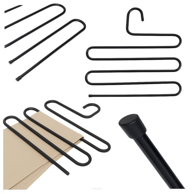 CZARNY WIESZAK MEBLOWY METALOWY NA SPODNIE UBRANIA DO SZAFY GARDEROBY WISZĄCY NA 5 PAR SPODNI