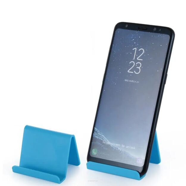 NIEBIESKA PODSTAWKA STOJAK BIURKOWY POD TELEFON NA SMARTFON TABLET NA BIURKO UCHWYT DO TELEFONU