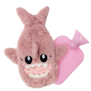 RÓŻOWY TERMOFOR GUMOWY W POKROWCU PLUSZOWY NA WODĘ KOLKĘ BÓL DLA DZIECI OGRZEWACZ DO RĄK REKIN