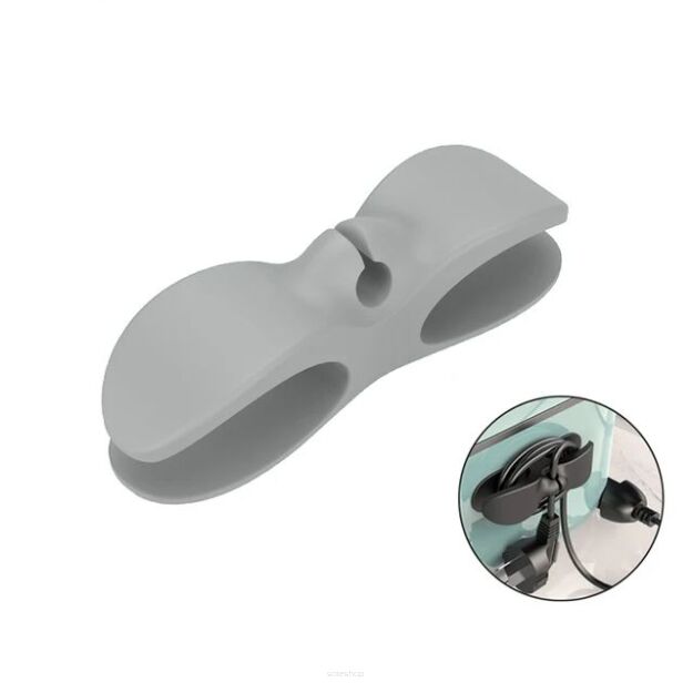 SZARY ORGANIZER NA KABLE I PRZEWODY SILIKONOWY KUCHNIA BIURO ŁAZIENKA PRAKTYCZNY UCHWYT NA KABEL