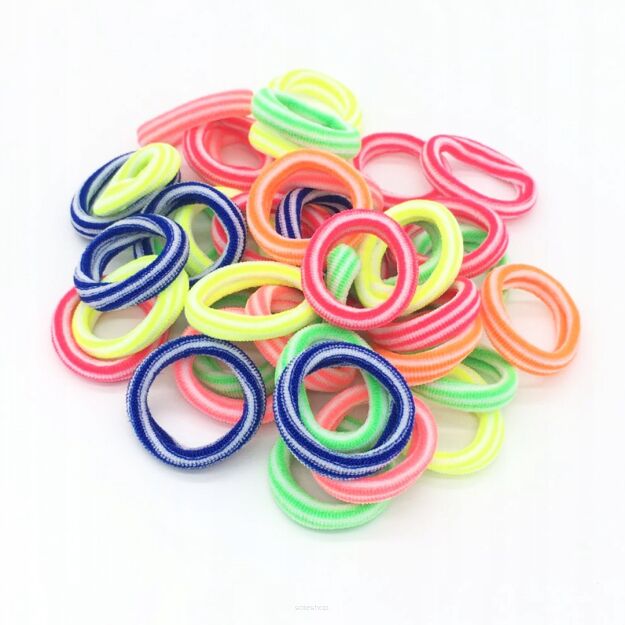 DWUKOLOROWE GUMKI GUMECZKI FROTKI KOLOROWE OZDOBY DO WŁOSÓW ELASTYCZNE ZESTAW DLA DZIEWCZYNKI 100SZT