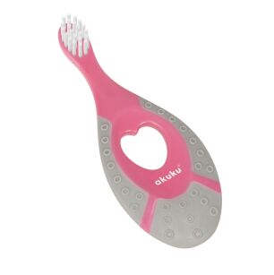 PIERWSZA SZCZOTECZKA DO MYCIA ZĘBÓW ANTYPOŚLIZGOWA AKUKU DLA NIEMOWLĄT DZIECI MIĘKKA RÓŻOWA 0-2L