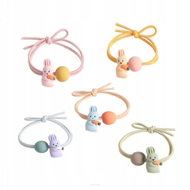 GUMKI GUMECZKI FROTKI KOLOROWE OZDOBY DO WŁOSÓW ELASTYCZNE ZESTAW DLA DZIEWCZYNKI KRÓLICZKI MIX 5SZT