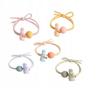 GUMKI GUMECZKI FROTKI KOLOROWE OZDOBY DO WŁOSÓW ELASTYCZNE ZESTAW DLA DZIEWCZYNKI KRÓLICZKI MIX 5SZT