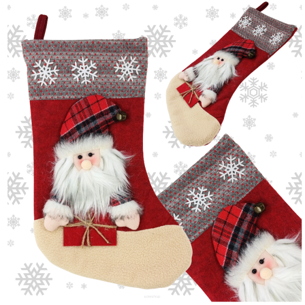 MIKOŁAJ  DUŻA SKARPETA NA PREZENTY KOMINEK DEKORACJA ŚWIĄTECZNA DEKORACYJNA BOŻONARODZENIOWA OZDOBNA DLA MIKOŁAJA 43cm