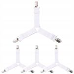 BIAŁY NAPINACZ KLIPS ZACISK DO PRZEŚCIERADŁA SZELKI GUMKI ZAPIĘCIE KRZYŻOWE DO PRZEŚCIERADEŁ UCHWYTY 4SZT - 2