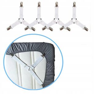 BIAŁY NAPINACZ KLIPS ZACISK DO PRZEŚCIERADŁA SZELKI GUMKI ZAPIĘCIE KRZYŻOWE DO PRZEŚCIERADEŁ UCHWYTY 4SZT