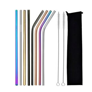 SŁOMKI RURKI METALOWE DO PICIA NAPOJÓW KOKTAJLI DRINKÓW WIELORAZOWE CIENKIE Z CZYŚCIKIEM 8 SZTUK