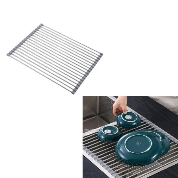 SZARA MATA KUCHENNA ZWIJANA OCIEKACZ NA NACZYNIA WARZYWA I OWOCE SUSZARKA NA ZLEWOZMYWAK