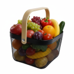 KOSZYK METALOWY ORGANIZER DO SPIŻARNI NA OWOCE ZAKUPY WARZYWA GRZYBY ZABAWKI CZARNY AŻUROWY Z SIATKI - 3