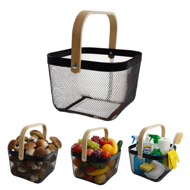KOSZYK METALOWY ORGANIZER DO SPIŻARNI NA OWOCE ZAKUPY WARZYWA GRZYBY ZABAWKI CZARNY AŻUROWY Z SIATKI