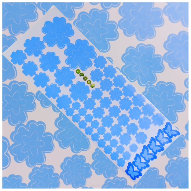 NAKLEJKI ŚCIENNE KWIATY I MOTYLE SAMOPRZYLEPNE DEKORACJE NA MEBLE I ŚCIANY ARKUSZ 60SZT  BŁĘKITNY