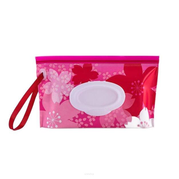 RÓŻOWE KWIATY PUDEŁKO POJEMNIK SASZETKA NA CHUSTECZKI NAWILŻANE NAWILŻAJĄCE MOKRE PODRĘCZNE ETUI WIELORAZOWE