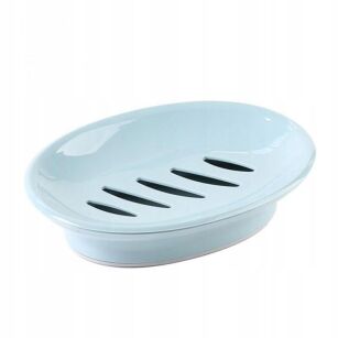 NIEBIESKA DUŻA PLASTIKOWA MYDELNICZKA PODSTAWKA NA MYDŁO Z OCIEKACZEM Z ODPŁYWEM PODSTAWKĄ NA UMYWALKĘ WANNĘ