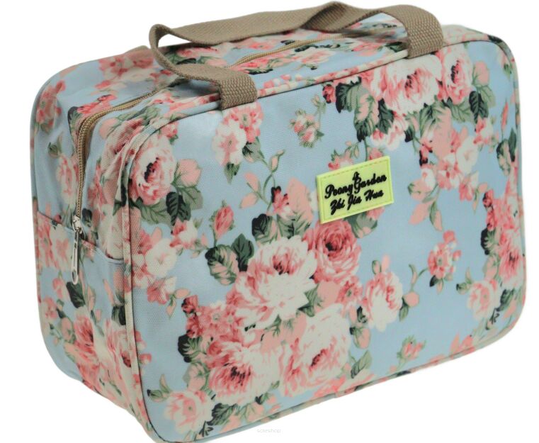 BŁĘKITNA W KWIATY TORBA SPORTOWA KOSMETYCZKA DAMSKA DLA DZIEWCZYNKI PODRÓŻNA NA BASEN