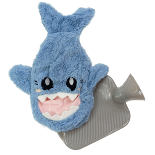 NIEBIESKI TERMOFOR GUMOWY W POKROWCU PLUSZOWY NA WODĘ KOLKĘ BÓL DLA DZIECI OGRZEWACZ DO RĄK REKIN