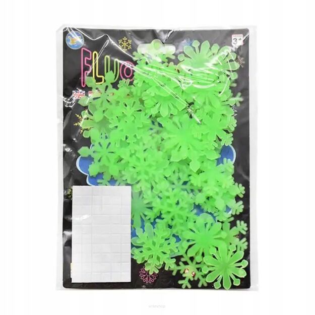 SELEDYNOWE NAKLEJKI SAMOPRZYLEPNE ŚWIECĄCE FLUORESCENCYJNE PŁATKI ŚNIEGU ŚNIEŻYNKI OZDOBY ŚWIĄTECZNE