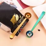 KLIPS METALOWY DO OPAKOWAŃ ZŁOTY 17,5CM Z MIARKĄ 18ML SPINACZ DO KAWY HERBATY PRZYPRAW PŁATKÓW ZBOŻOWYCH - 4