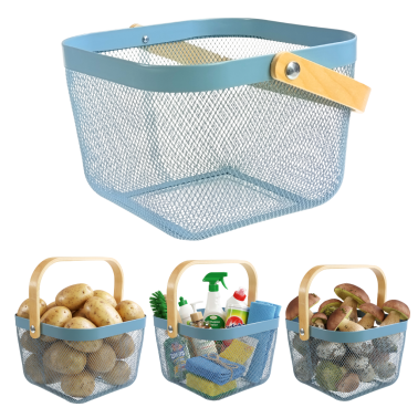METALOWY KOSZYK KOSZ NA OWOCE WARZYWA GRZYBY ZABAWKI ZAPASY ORGANIZER DO SPIŻARNI AŻUROWY Z SIATKI NIEBIESKI