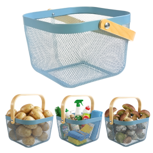 METALOWY KOSZYK KOSZ NA OWOCE WARZYWA GRZYBY ZABAWKI ZAPASY ORGANIZER DO SPIŻARNI AŻUROWY Z SIATKI NIEBIESKI