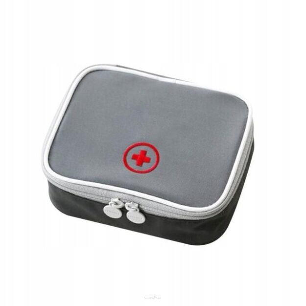 SZARA MINI MAŁA APTECZKA TURYSTYCZNA SASZETKA NA LEKI OPATRUNKI DOMOWA PODRĘCZNA DO TOREBKI PLECAKA