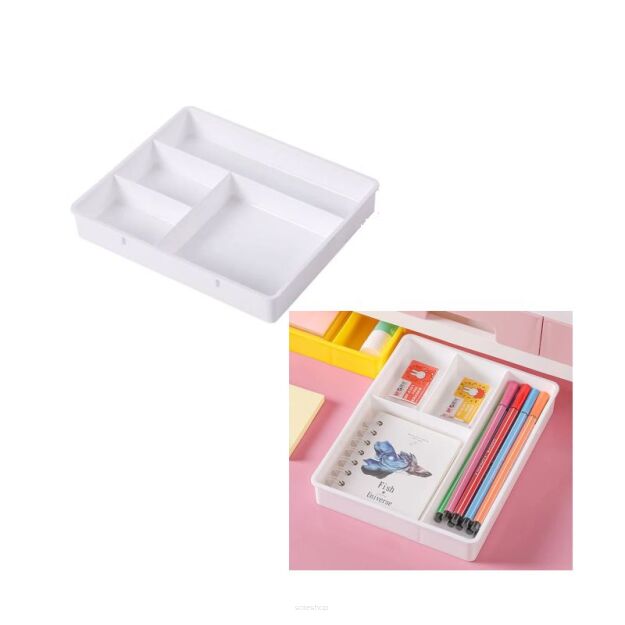 BIAŁY ORGANIZER BIURKO WKŁAD POJEMNIK PRZEGRÓDKI DO SZUFLADY SZUFLAD Z PRZEGRÓDKAMI NA KREDKI