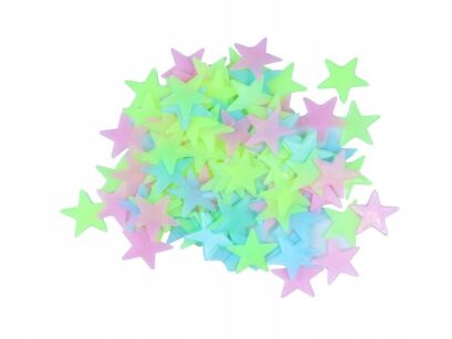 NAKLEJKI NA ŚCIANĘ ŚCIENNE SAMOPRZYLEPNE GWIAZDKI GWIAZDY FLUORESCENCYJNE FOSFORYZUJĄCE ŚWIECĄCE KOLOROWE 100 SZT