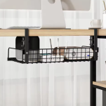 CZARNY ORGANIZER NA KABLE PÓŁKA POD BLAT BIURKO MASKOWNICA UCHWYT WIESZAK METALOWY - 3