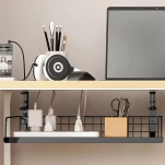 CZARNY ORGANIZER NA KABLE PÓŁKA POD BLAT BIURKO MASKOWNICA UCHWYT WIESZAK METALOWY - 5