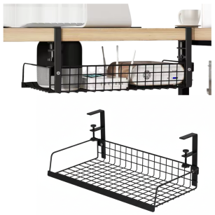 CZARNY ORGANIZER NA KABLE PÓŁKA POD BLAT BIURKO MASKOWNICA UCHWYT WIESZAK METALOWY