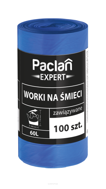 WORKI NA ŚMIECI WIĄZANE PACLAN 60L 100 SZTUK WYTRZYMAŁE MOCNE Z USZAMI DUŻA ROLKA