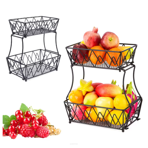 KOSZ NA OWOCE WARZYWA PIĘTROWY KOSZYK METALOWY DUŻY CZARNY ORGANIZER
