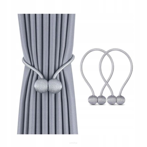 KLAMRY OZDOBNE SPINKI UPIĘCIA DO ZASŁON FIRAN NA MOCNY MAGNES MAGNETYCZNE 2SZT SZARE