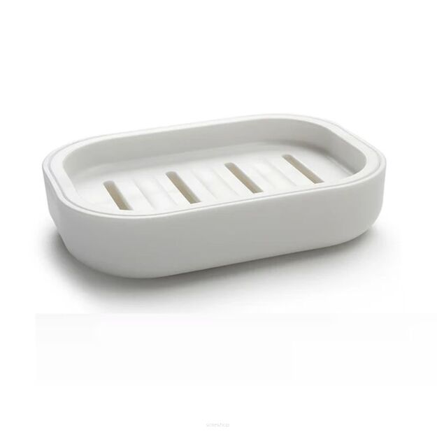 BIAŁA PLASTIKOWA MYDELNICZKA PODSTAWKA NA MYDŁO Z OCIEKACZEM Z ODPŁYWEM PODSTAWKĄ NA UMYWALKĘ WANNĘ