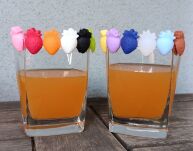 TRUSKAWKI KOLOROWE ZNACZNIKI NA SZKLANKI KIELISZKI DRINKI NAPOJE SILIKONOWE NAKŁADKI ZESTAW 12SZT - 4