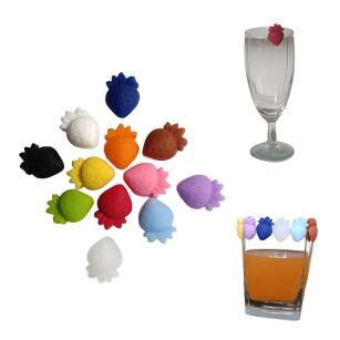 TRUSKAWKI KOLOROWE ZNACZNIKI NA SZKLANKI KIELISZKI DRINKI NAPOJE SILIKONOWE NAKŁADKI ZESTAW 12SZT