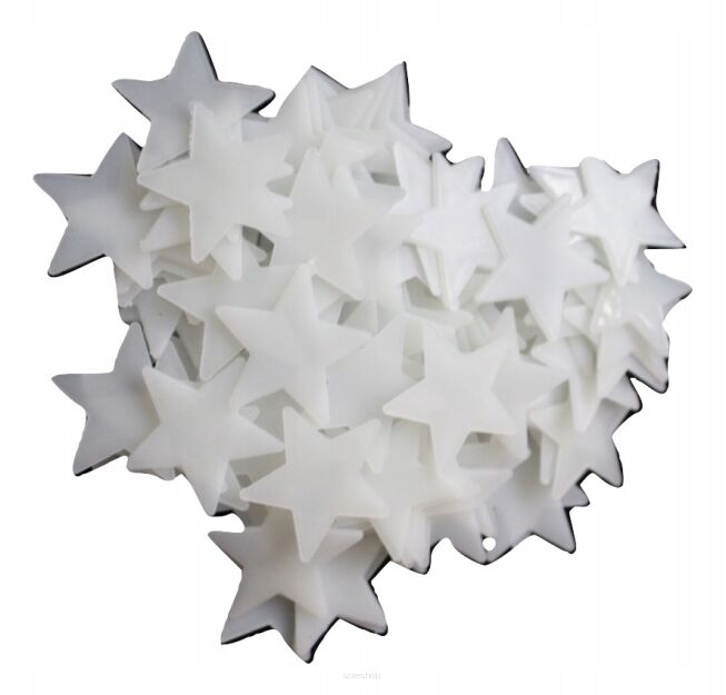 NAKLEJKI NA ŚCIANĘ ŚCEINNE SAMOPRZYLEPNE GWIAZDKI GWIAZDY FLUORESCENCYJNE ŚWIECĄCE BIAŁE 100 SZT