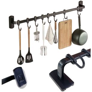 45CM RELING KUCHENNY ŁAZIENKOWY UCHWYT ŚCIENNY HACZYKI NA PRZYBORY LOFT WIESZAK Z HACZYKAMI CZARNY