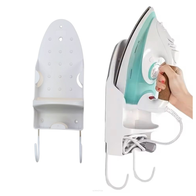 BIAŁY WIESZAK UCHWYT NA ŻELAZKO DESKĘ DO PRASOWANIA PÓŁKA NA ŚCIANĘ DO SZAFY
